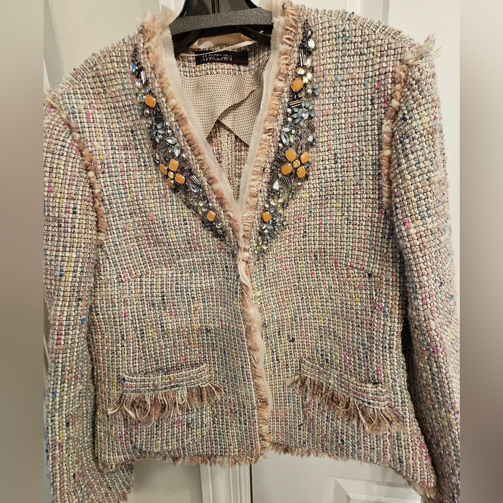 Elegant Tweed Blazer with Embellished Details